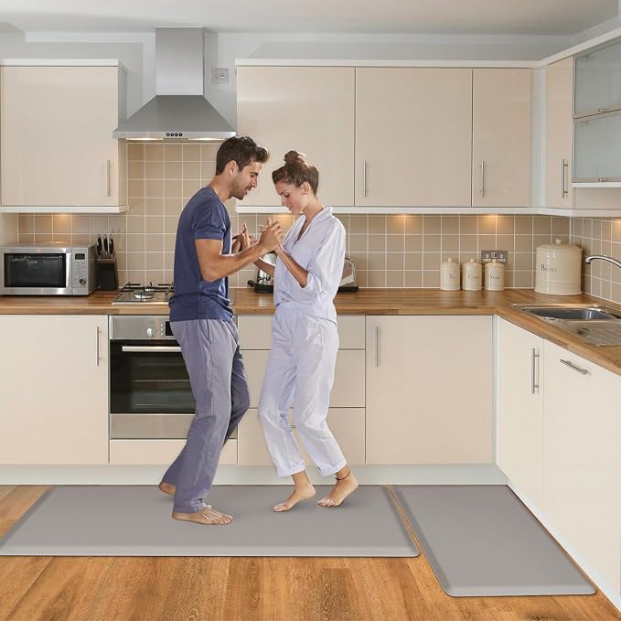 HappyTrends 2 PCS Kitchen Mat Cushioned Anti-Fatigue Floor Mat, Heavy Duty Ergonomic Comfort Foam Standing Mat,20"x30"+20"x47",Khaki