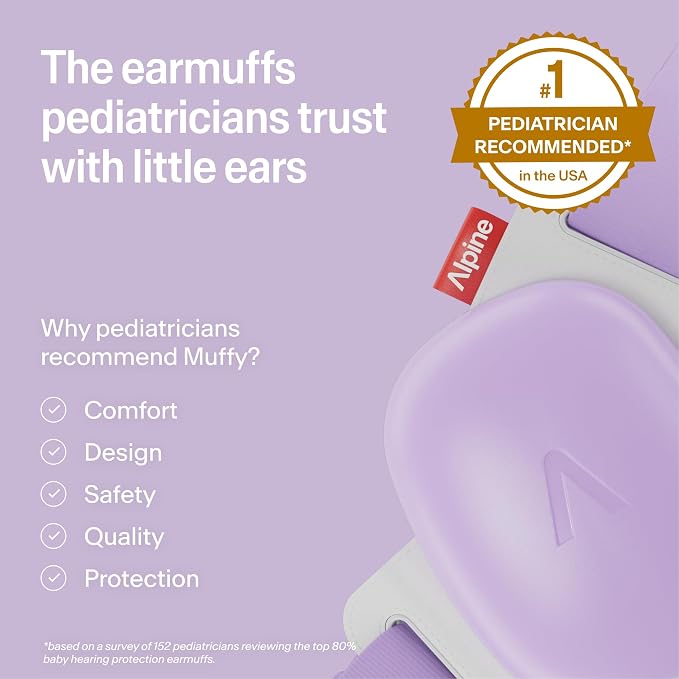 Alpine Muffy Baby Comfort - Protects Hearing for Babies and Toddlers - CE & ANSI Certified - Headband for Safe fit & Comfort - Adjustable for Ages 3-48 Months - 24dB Sound Reduction, Purple