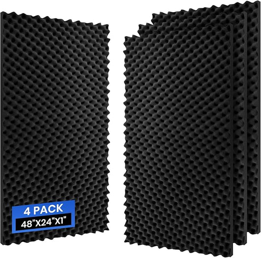 4 Pack Egg Crate Acoustic Foam Panels, 48x24x1 inch sound proof panels for walls Soundproof Foam, High Density Fire Resistant Wall Panels for Home,Office, Recording Room, Studio