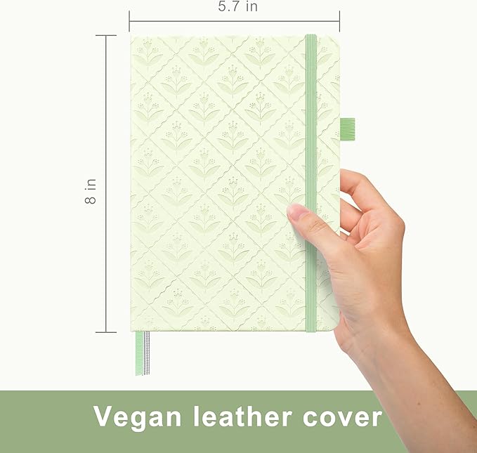 &And Per Se Dotted Journal Notebook, A5 Hardcover Aesthetic Dotted Notebook – 160 Pages 100gsm Thick Dot Grid Paper, 3 Sticker Sheets – Gift-Ready Journaling Kit for Women (Light Green)