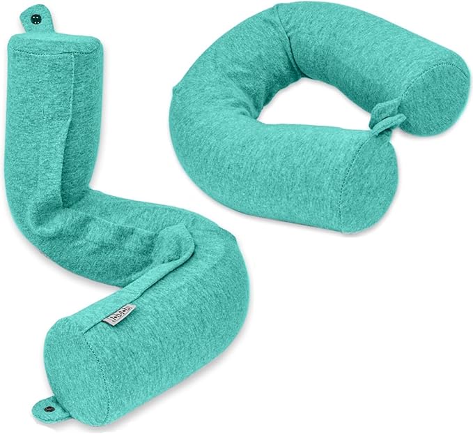 Dot&Dot Twist Memory Foam Kids Travel Pillow, Bendable Neck Pillow for Airplane, Car and Home, 23-Inch Adjustable Roll with Washable Cotton Cover, Green