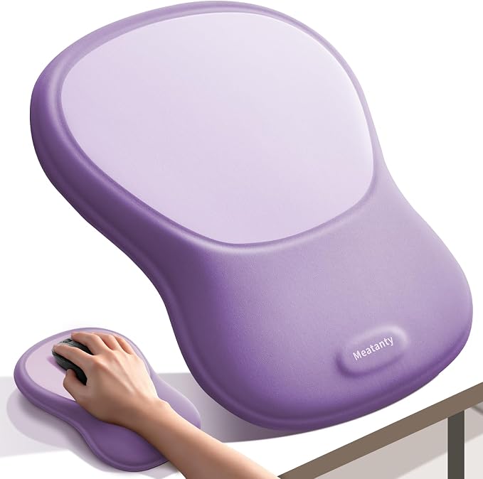 Meatanty Mouse Pad with Wrist Rest, Ergonomic Mouse Wrist Support, Desk Mouse Mat Computer Accessories, Comfortable Palm Hand Pain Relief, Cute Non-Slip Laptop Cushion, Office Home Gaming Women-Purple