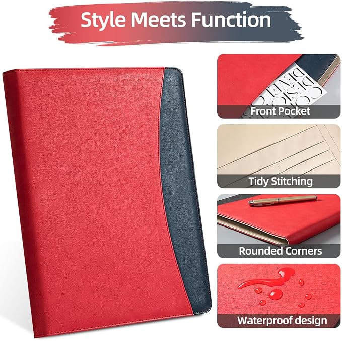 PU Leather A4 Clipboard Portfolio, Resume Padfolio Business Case | Features 25 memo sheets & pen holder. Durable PU leather for job interviews, office meetings & travel. Professional & sleek.
