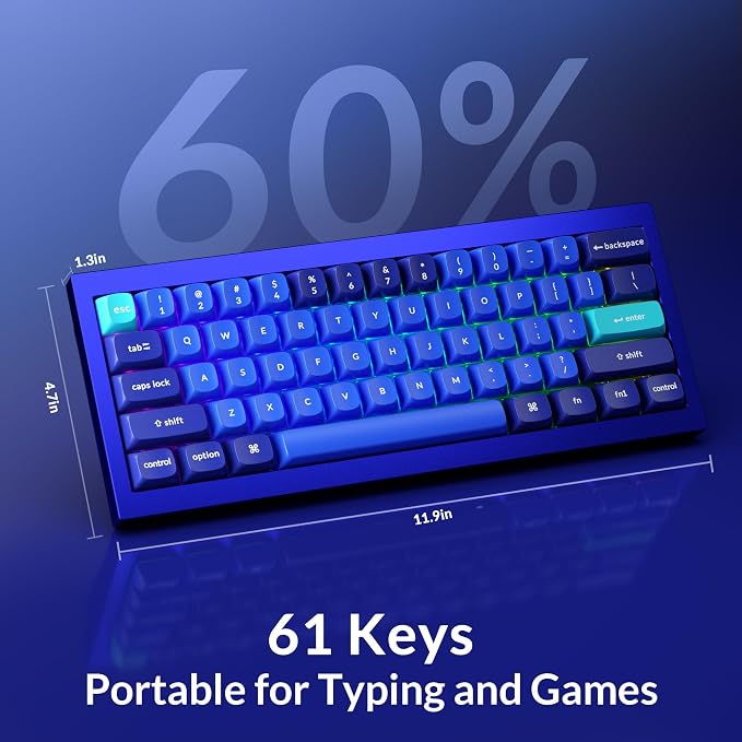 Keychron Q4 Wired Custom Mechanical Keyboard, 60% Layout QMK/VIA Programmable Macro with Hot-swappable Gateron G Pro Blue Switch Double Gasket Compatible with Mac Windows Linux(Navy Blue)