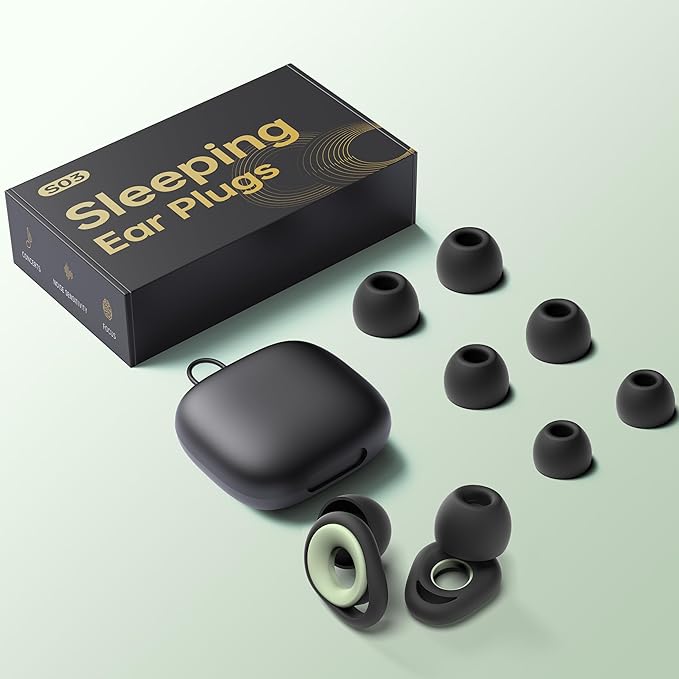 Ear Plugs for Sleeping Noise Cancelling Earbuds, Reusable Silicone Earplugs for Sleeping, High Fidelity with Mute Layer for Snoring Solution for Travel,Focus,45dB Noise Reduction (Black-Green)
