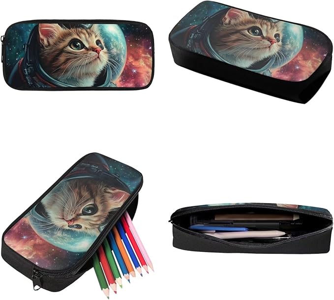 Kids Space Cat Pattern Backpack with Pencil Case and Lunch Box Teen Boys Large Capacity Backpacks for Preschool School Bag Set Cool School Supplies for Boys