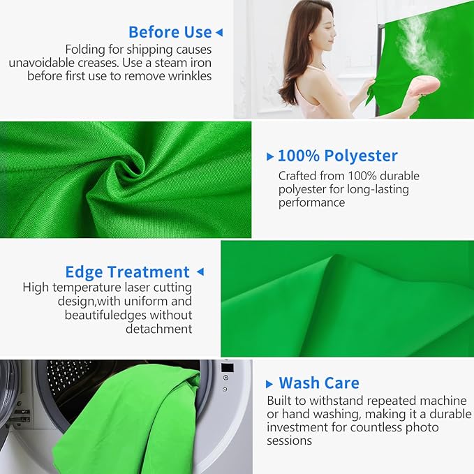 HEMMOTOP Green Screen Backdrop, 5x7 ft Photography Chroma Key Greenscreen Background Sheet for Background Removal, Zoom Meeting, Photo Video Studio, Live Streaming, Video Recording (Backdrop only)