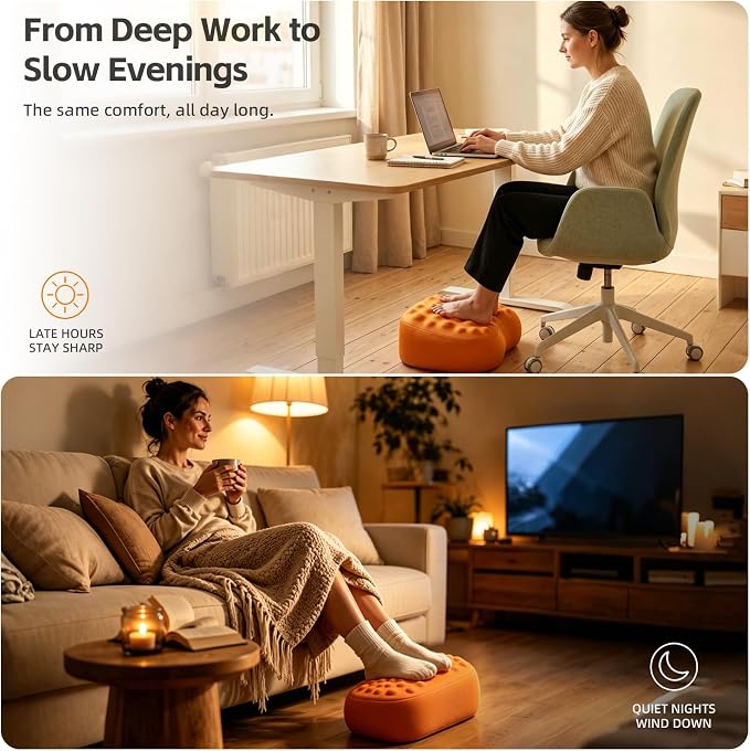 Foot Rest Under Desk, Memory Foam Ergonomic Footrest, Orange | Massage Pebble Surface, Office Foot Stool for Under Desk at Work, Gaming Foot Rest, Washable Cover, Non-Slip Base