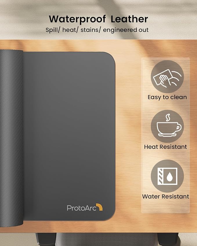 ProtoArc MP10 Leather Desk Mat, Large Mouse Pad- 31.5×15.8 inch, Non-Slip PU Leather Desk Pad Protector, Premium Desktop Mat for Computer, Keyboard and Mouse, Gray