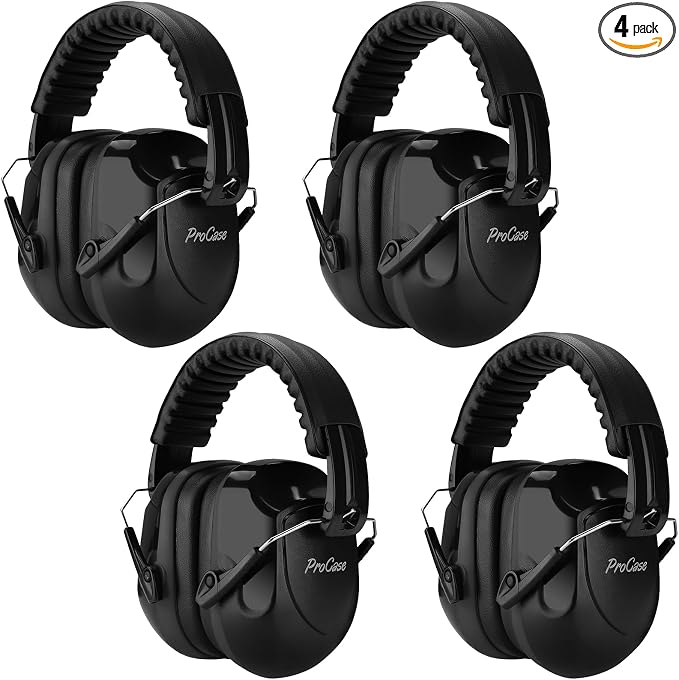 ProCase NRR 28dB Noise Reduction Ear Muffs, Foldable Adjustable Passive Noise Cancelling Headphones for Adults Kids Autism, Hearing Protection for Shooting, Construction, Mowing -4 Packs, Black