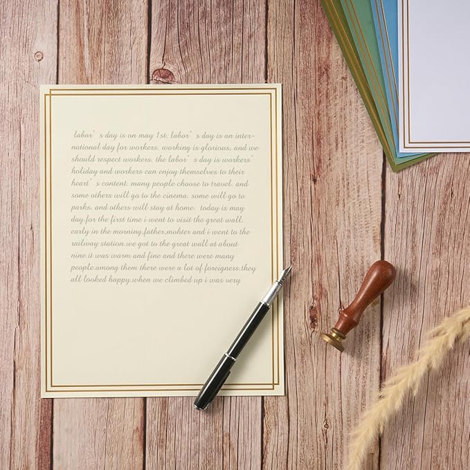 60 Pack Stationery Set Paper with Gold Border, 8.5x11 Inch Paper Sheets for Writing Letters, Letter Size Writing Paper (Cream Color, 8.5x11 inches)
