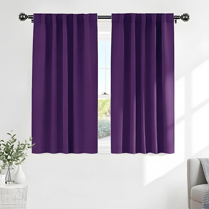 PONY DANCE Purple Blackout Curtains for Bedroom 2 Panels Set, Dark Purple Room Decor, Thermal Insulated Solid Back Tab Window Drapes for Living Room, W 42 x L 45 inch