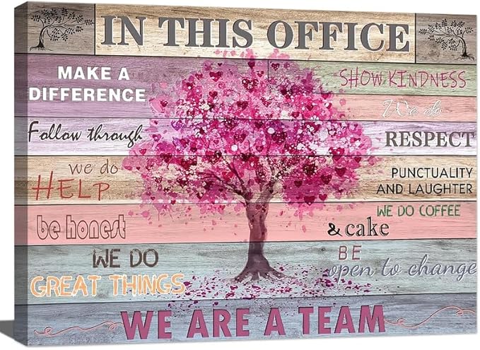 Office Wall Decor Inspirational Wall Art for Office Motivation Positive Quotes Wall Decor for Women Pink Tree Signs Picture Prints for Home 24x16in Framed