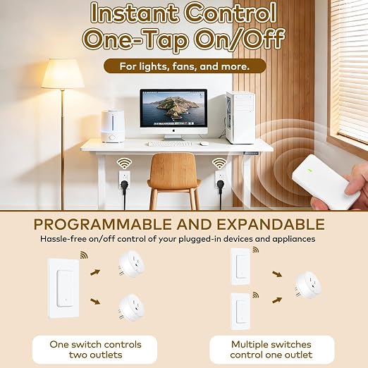 NineLeaf Remote Control Outlet,Wireless Remote Light Switch, Expandable Electrical Outlet Switch for Lamp, Light, Fan, Appliance, 500ft RF Range, FCC Listed, 1 Remote + 3 Outlets