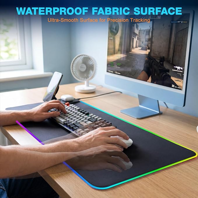 Gaming Mouse Pad Wireless Charging - Desk Mat Magnetic Foldable Phone Stand 15W Fast Charge, RGB Extended Large Keyboard Mousepad - PC Laptop Desk Pad for Work Game (Adapter Not Included)