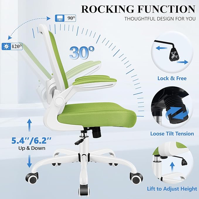 FelixKing Office Chair, Ergonomic Desk Chair Breathable Mesh Chairs Adjustable High Back Lumbar Support Flip-up Armrests, Executive Rolling Swivel Comfy Computer Chairs Home Office Green