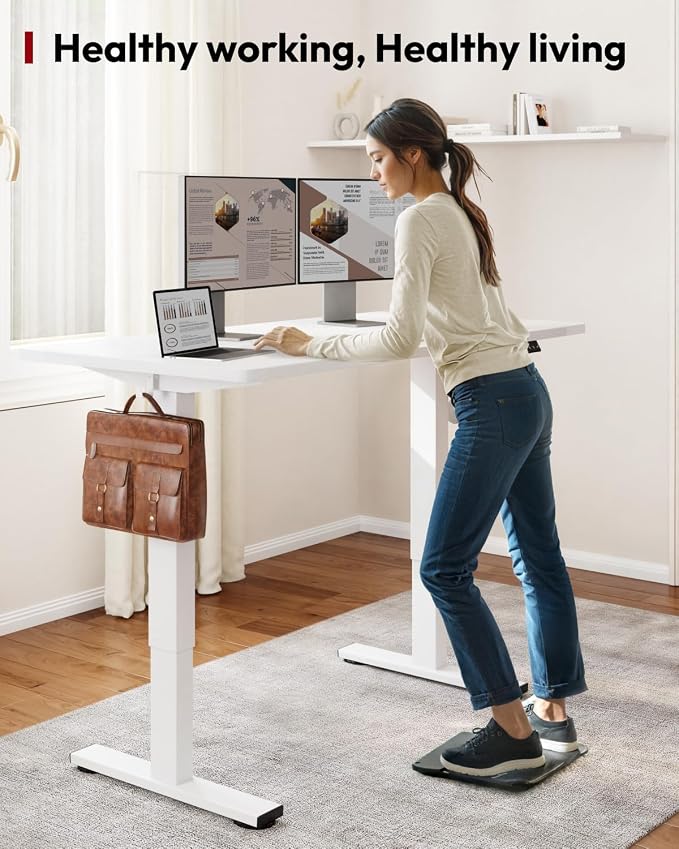 SANODESK Height Adjustable Electric Standing Desk 55x24 Inches, Sit Stand Desk with Splice Board for Home Office, Ergonomic Computer Workstation, Study & Gaming, White Frame/White Top
