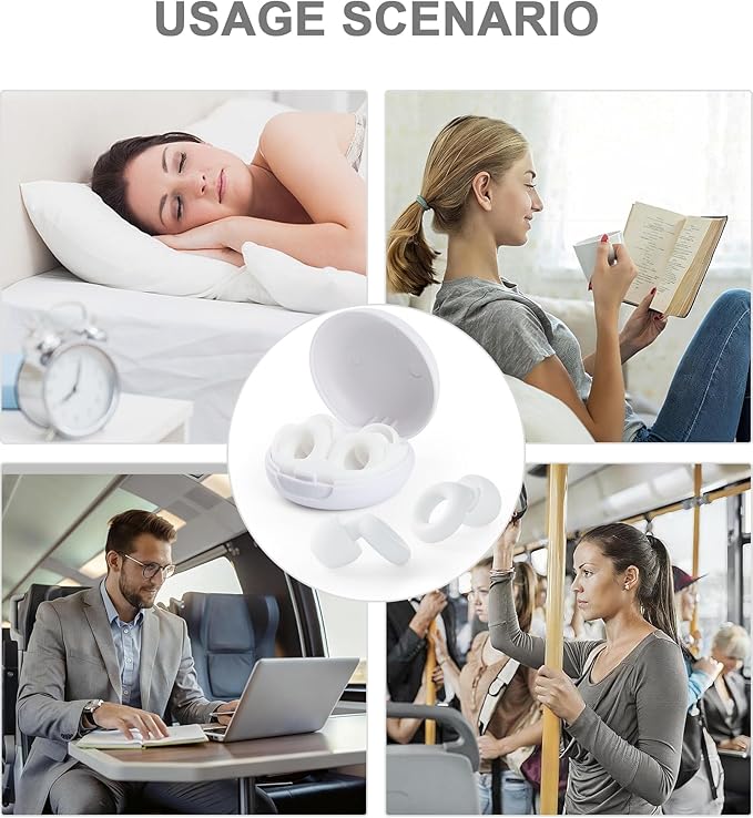 Ear Plugs for Sleeping, 28dB(SNR) Reusable Silicone Earplugs with 4 Sizes (S/M/L/XL) Eartips, Noise Reduction Ear Protection EarPlugs for Sleep, Airplane, Focus, Travel & Concerts, White