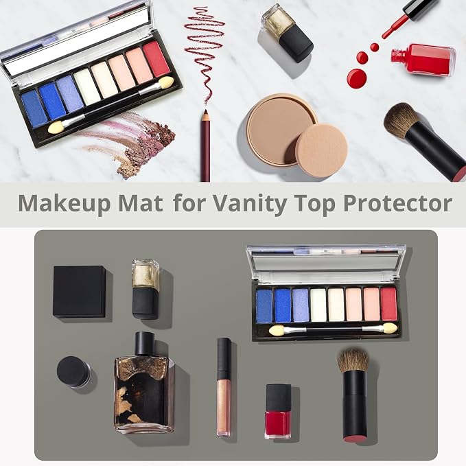 LovePads Makeup Mat for Vanity, 16 x 36 Dual-Sided Desk Pad & Vanity Cover Top, Waterproof PVC Protector Mat for Dresser, Nail Art, Craft Table (Dark Grey+Grey)