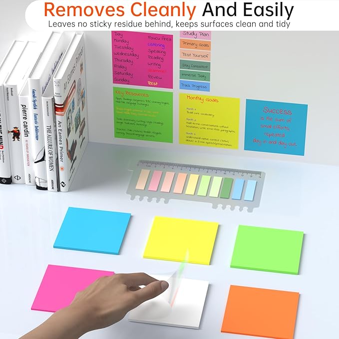 Transparent Sticky Notes with Sticky Tabs & Marker Pen, MEIGAONE 9 Pack Clear Sticky Note, Strong Adhesion, Waterproof Translucent Sticky Note for Study, Book,Office,School Supplies