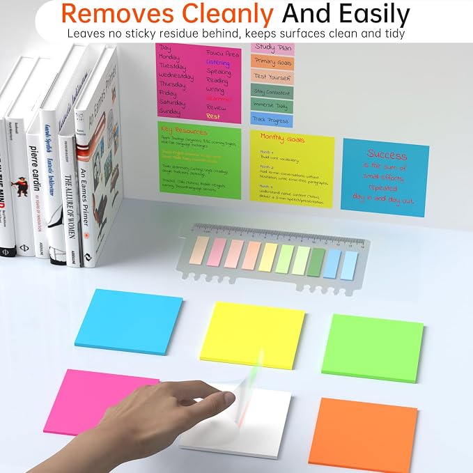 Transparent Sticky Notes with Sticky Tabs & Marker Pen, MEIGAONE 9 Pack Clear Sticky Note, Strong Adhesion, Waterproof Translucent Sticky Note for Study, Book,Office,School Supplies
