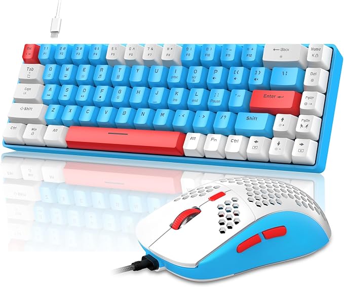 LexonElec 60% RGB Gaming Keyboard and Mouse Combo,Wired Mechanical Keyboard,68 Keys TKL Compact Mini Layout,Honeycomb Gaming Mouse,Up to 6400DPI,for PC MAC PS5 Xbox,(Pink)