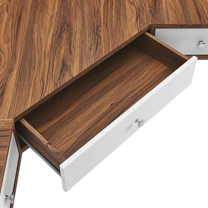 Modway EEI-5862-WAL-WHI Transmit 47" Wall Mount Corner Walnut Office Desk, Walnut White