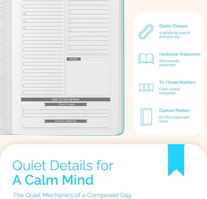 Panda Planner Classic A5 Daily Planner 2026 – Undated Daily Monthly & Quarterly Planner with Hourly Schedule, To Do List, Goal Planner, Habit Tracker, Gratitude Journal & Productivity Organizer – Cyan Blue