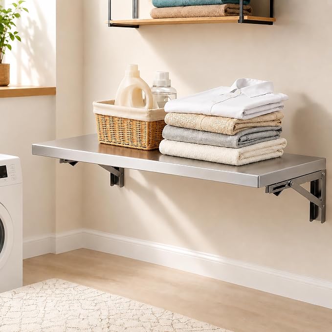 Wall Mounted Folding Table,304 Stainless Steel Wall Folding Desk,Floating Table for wall,Laundry Room Folding Table,Home Bars and Dining Establishments(100x40cm /39.4"x15.7")