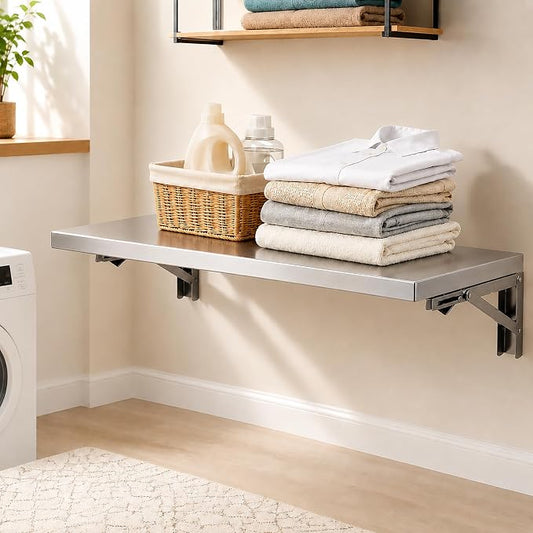 Wall Mounted Folding Table,304 Stainless Steel Wall Folding Desk,Floating Table for wall,Laundry Room Folding Table,Home Bars and Dining Establishments(100x40cm /39.4"x15.7")