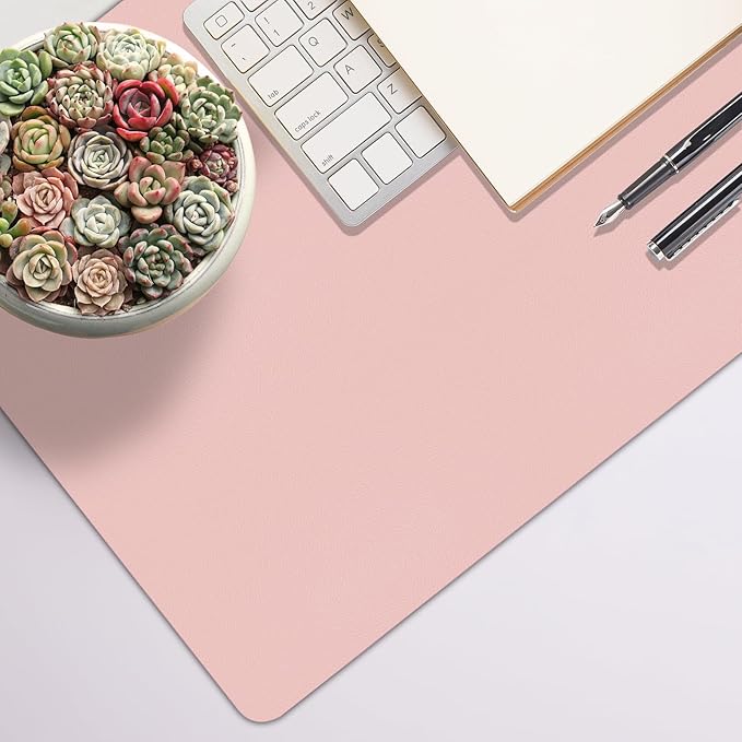 Leather Desk Pad Mat, Computer Pink Desk Mat Non-Slip, PU Large Mouse Pad for Desk, Waterproof Keyboard Mat Pink Desk Accessories for Office/Home/Decor, 23.6" x 13.7"