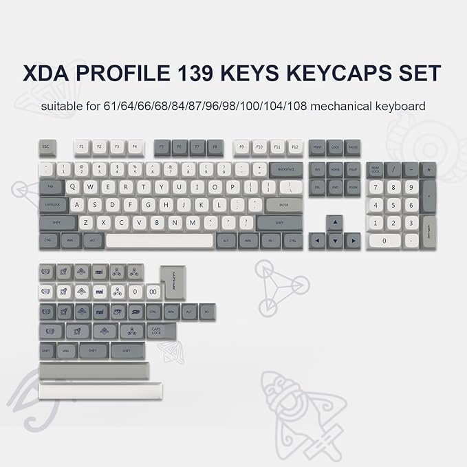 dagaladoo Retro keycaps Japanese Style Double Shot PBT Keycaps Set dye Sublimation Custom Key caps 139keys Grey XDA Profile Key caps Keyboard for Gateron MX Switches Mechanical Keyboard