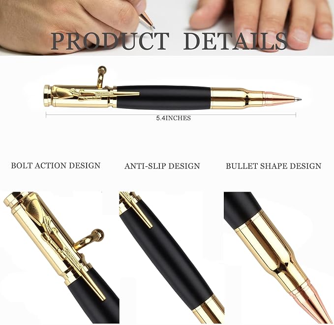 Personalized Bolt Action Pen Gift Set,Free Engraved Metal Ballpoint Pen with 2 Refills,Office Decor Pen,Custom Gifts for Men,Husband,Father,Boyfriend,Grandfather,Brothers. (Golden)