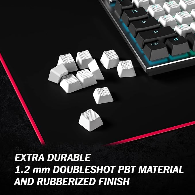 HK Gaming Rubber Keycaps Set | Anti-Slip Texture | Doubleshot Backlit Keycap Set | 23 Keys OEM Profile Key Set | for Mechanical Keyboard | Compatible with Cherry MX, Gateron, Kailh | White