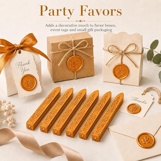 6 Pieces Sealing Wax Sticks with Wicks for Letter Seal Wax Stamp,Wedding Invitations, Packaging Decoration,Christmas Gift Ideas (Dark Gold)