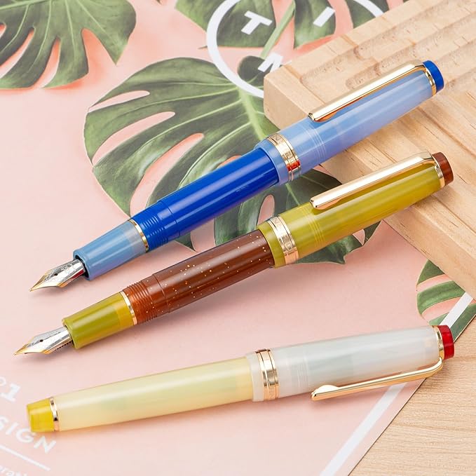 Set of 3 Jinhao 82 Fountain Pens Mixed Color Acrylic Classic Style Fine Point Gold Trim Pen with Converter Set