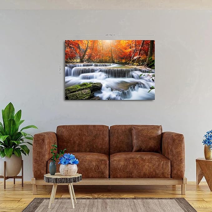 Nature Sunset Landscape Large Wall Art Living Room National Park Forest Picture Wall Decor Waterfall Scene Poster Prints Retro Maple Trees Photography Artwork for Living Room Kitchen Decoration 32x48