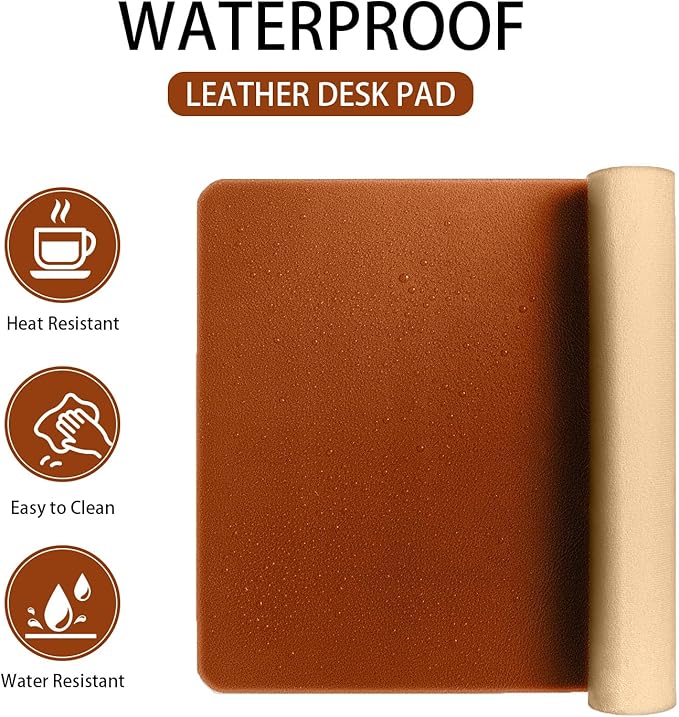 Leather Desk pad Protector, Office Mat, Large Mouse Mat, Non-Slip PU Leather Blotter, Laptop Desk Pad,Waterproof Laptop Computer Desk Keyboard Mat for Office/Work/Home/Decor (Brown, 33In*13in)