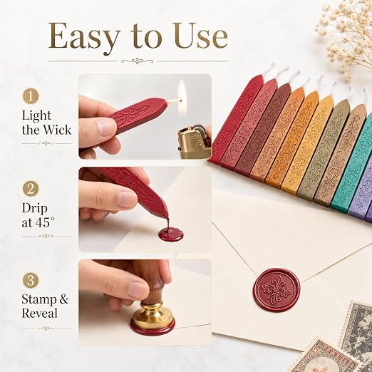 12 Pieces Sealing Wax Sticks with Wicks for Letter Seal Wax Stamp,Wedding Invitations, Packaging Decoration,Christmas Gift Ideas (Color)