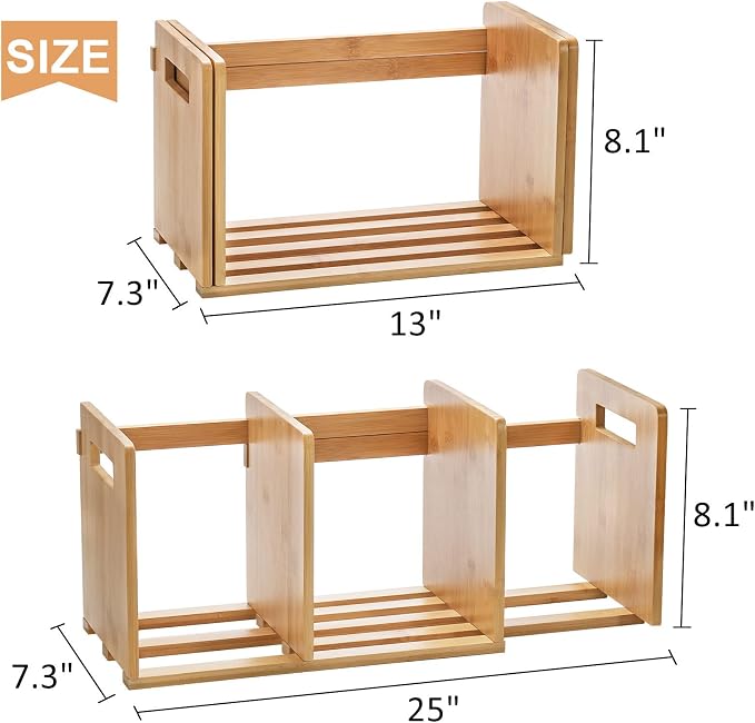 ZOOFOX Bamboo Desktop Bookshelf, Expandable Desktop Organizer, Small Display Shelf Book Rack for Office Supplies, Home Tabletop