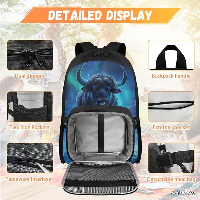 Doojoayie Cool Highland Cow Backpack for Girls with Lunch Box Trendy 2025 Kids School Bag for Summer Elementary School Backpack for Girls Bookbag with Insulated Lunch Box