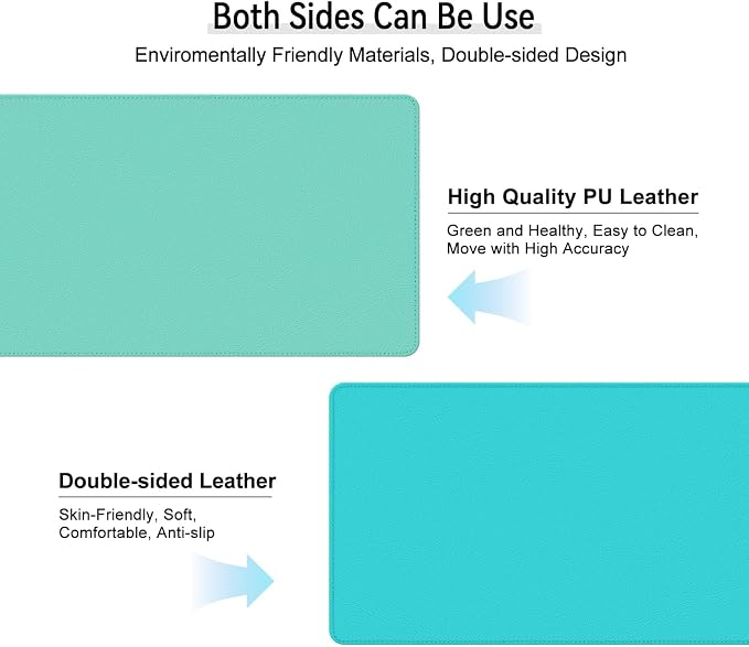 Dual Sided Leather Desk Mat - Waterproof Desk Pad - Ideal for Large Mouse Pad and Desk Mats on Top of Desks (Green, 33"*13")