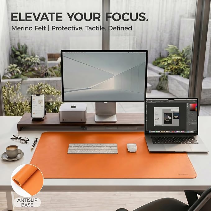 Large Desk Pad Non-Slip Desk Mat Protector for Keyboard Mouse Waterproof Vegan Leather Surface Faux Leather Laptop Mat Smooth Mouse Pad Premium Gift Tube Sunset Orange 23.6" X 13.7"