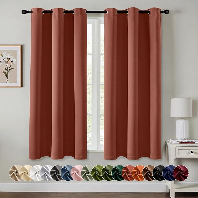 MIULEE Blackout Curtains for Bedroom Living Room 2 Panels, Thermal Insulated Room Darkening Drapes Grommet Noise Reducing Light Blocking Window Treatments 63 Inches Long 40x63 Inch Terracotta