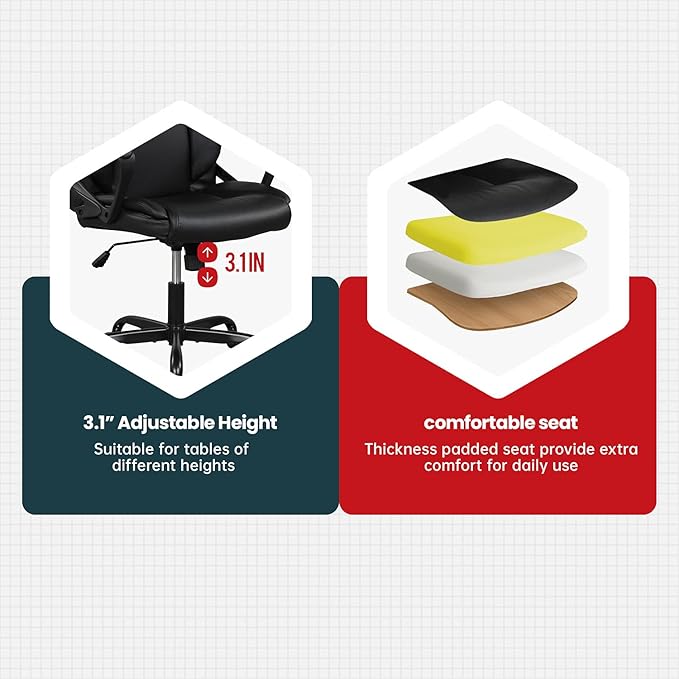Home Office Chair Ergonomic Desk Chair PU Leather Task Chair Executive Rolling Swivel Mid Back Computer Chair with Lumbar Support Armrest Adjustable Chair for Men (Black)