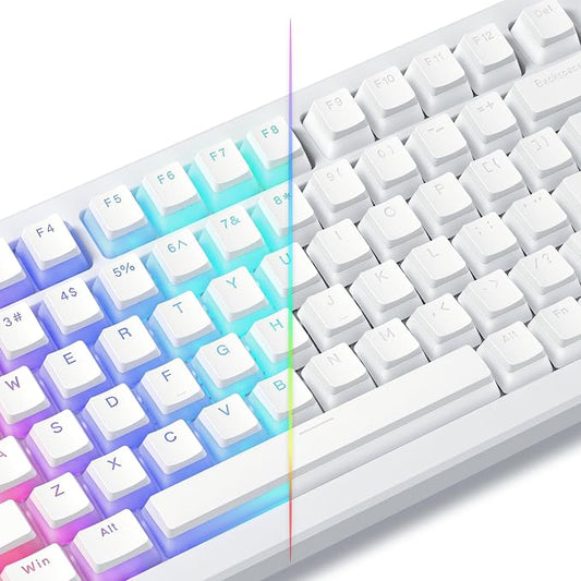 Womier Double Shot PBT Keycaps, Pudding White Keyboard Key caps, OEM Profile Custom Keycaps 75 Percent 129-key Set for 60% 65% 75% 100% Cherry Gateron MX Mechanical Keyboard-White