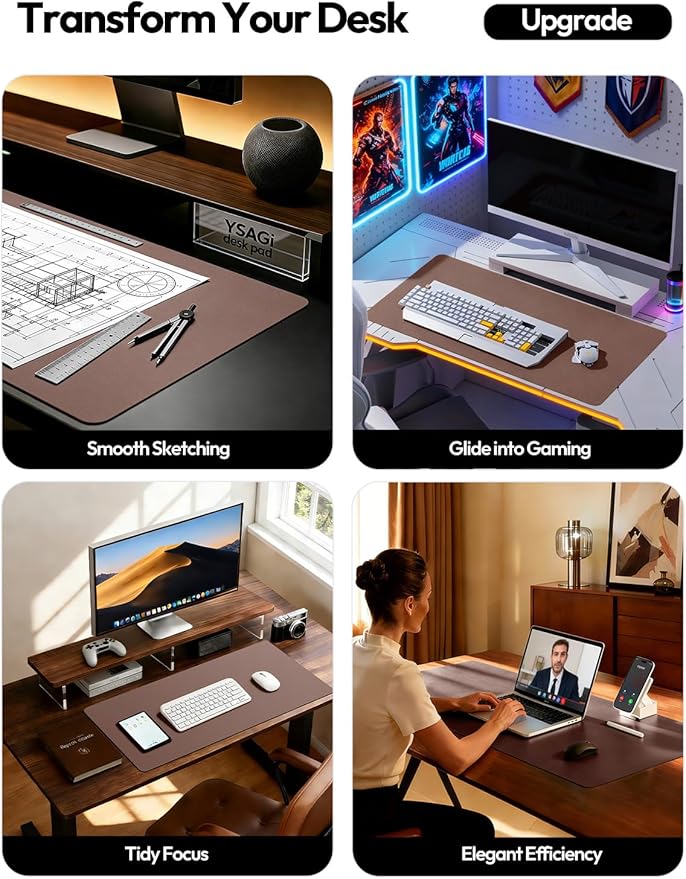 YSAGi Leather Desk Protector, Office Mat, Large Mouse Mat, Non-Slip PU Leather Blotter, Laptop Desk Mat, Waterproof Writing Pad for Office and Home(Chocolate, 40" x 24")