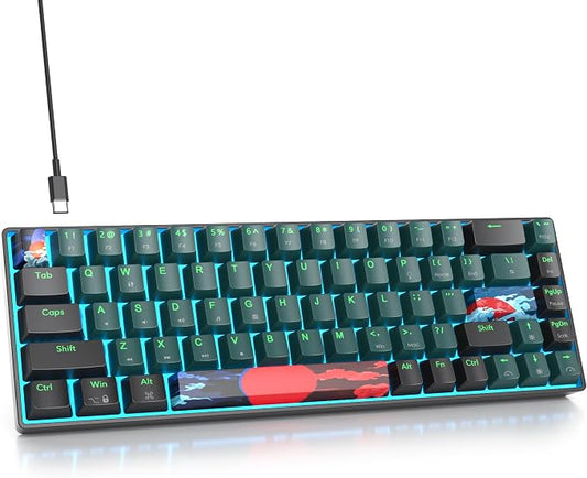 65 Percent Gaming Keyboard 68 Keys Mechanical Keyboard LED Backlit Ultra Compact Wired Keyboard with Red Switch for Windows Laptop Gamer(68 Sound Wave)