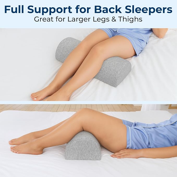 5 STARS UNITED Knee Pillow for Back Sleeping – Large Half Moon Bolster Pillow for Legs, Under Knee Pillow for Sleeping on Back, Memory Foam Leg Pillow for Back Pain, Natural Gray