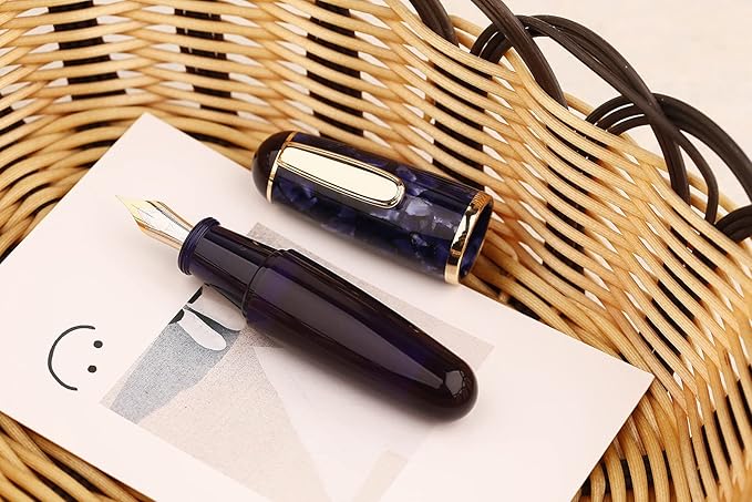 Lanxivi Majohn Q1 Fountain Pen Medium Point Purple Blue Acrylic, Little Fat Man Eyedropper Filling Pocket Pen Large Capacity
